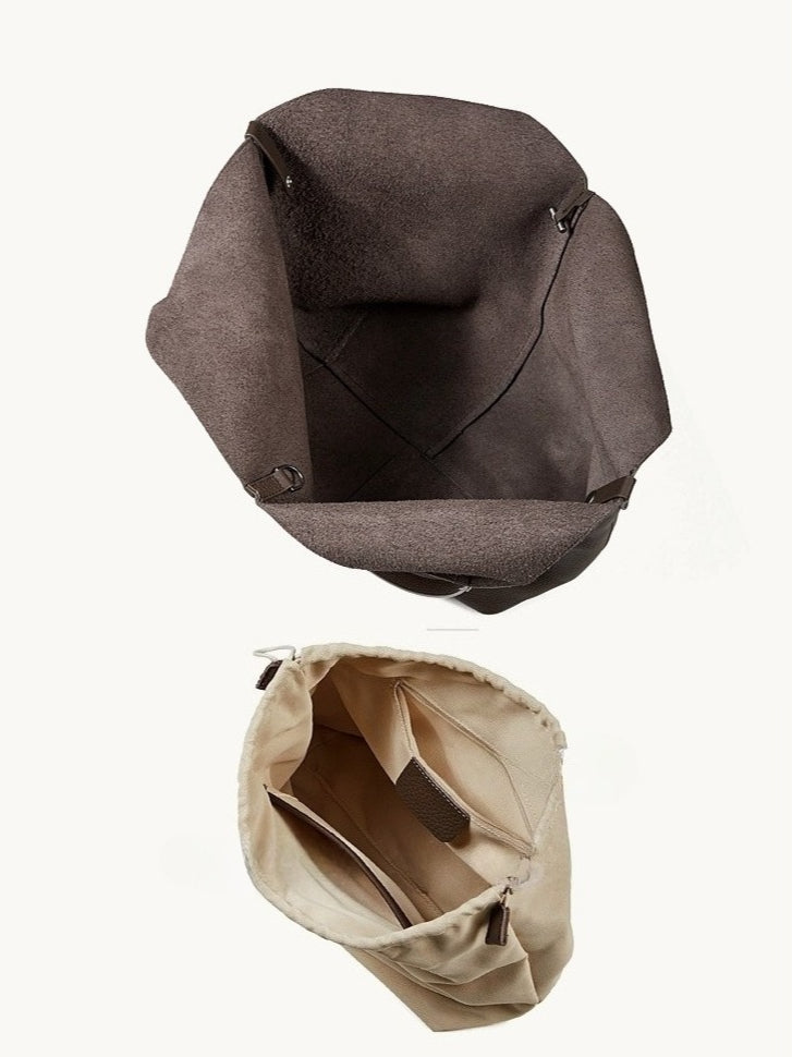 The Ethereal V-Cut Genuine Leather Bag | Minimalist Pebbled Hobo Tote