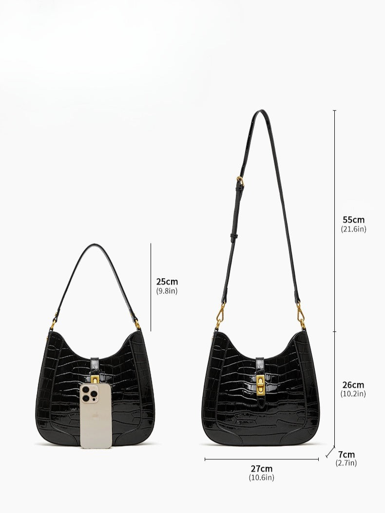 The Metropolitan Glam Croc-Embossed Leather Hobo Bag with Detachable Pouch