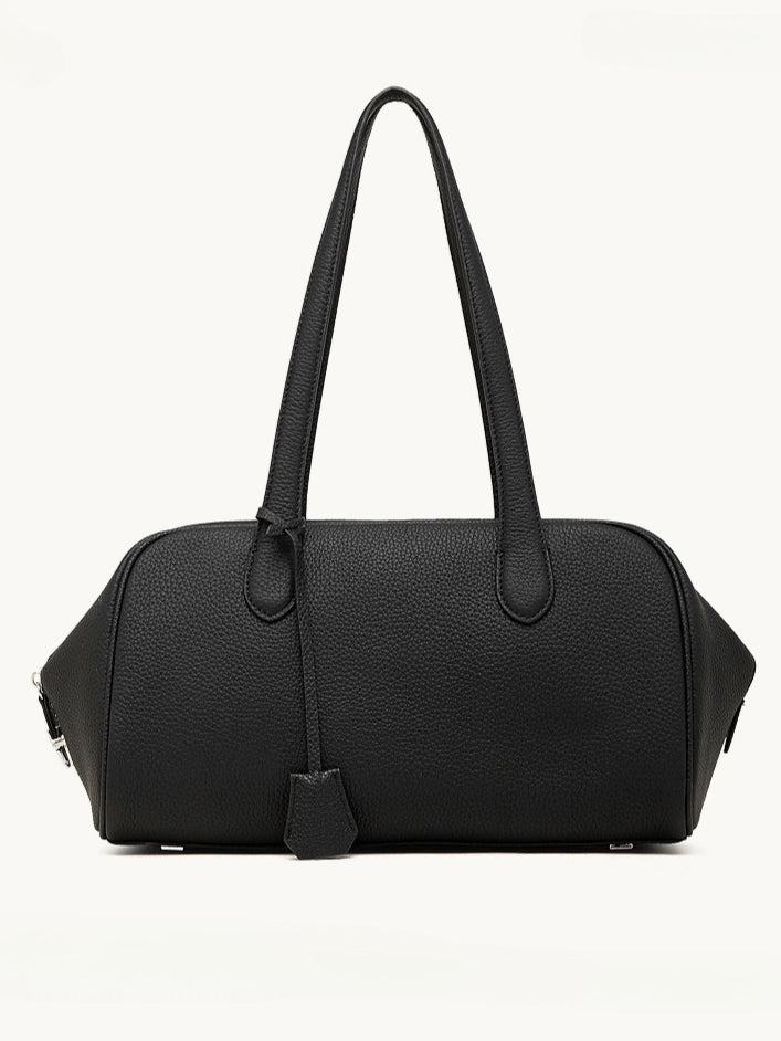 The Modern East-West Genuine Leather Bag | Minimalist Pebbled Bowling Tote