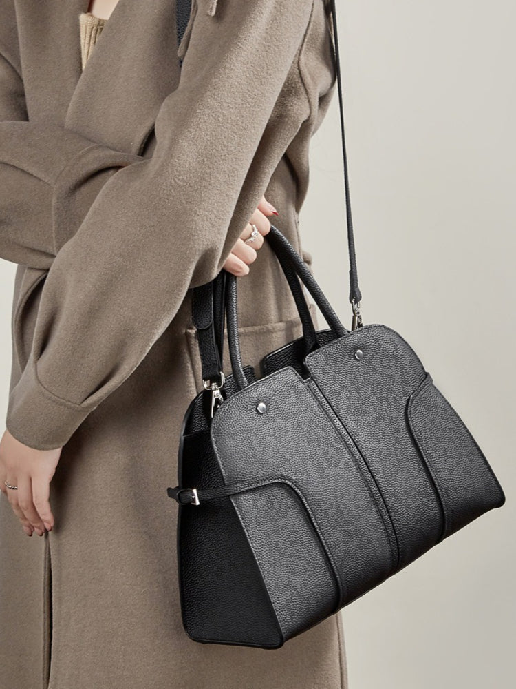 The Executive Structured Genuine Leather Bag - Sophisticated Paneled Work Tote