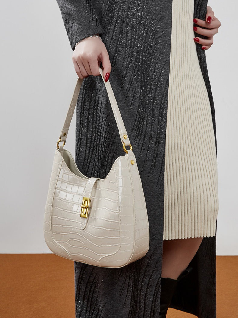 The Metropolitan Glam Croc-Embossed Leather Hobo Bag with Detachable Pouch
