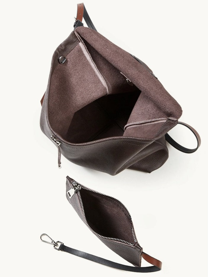 The Nocturne Flow Genuine Leather Tote Bag with Adjustable Strap & Detachable Pouch