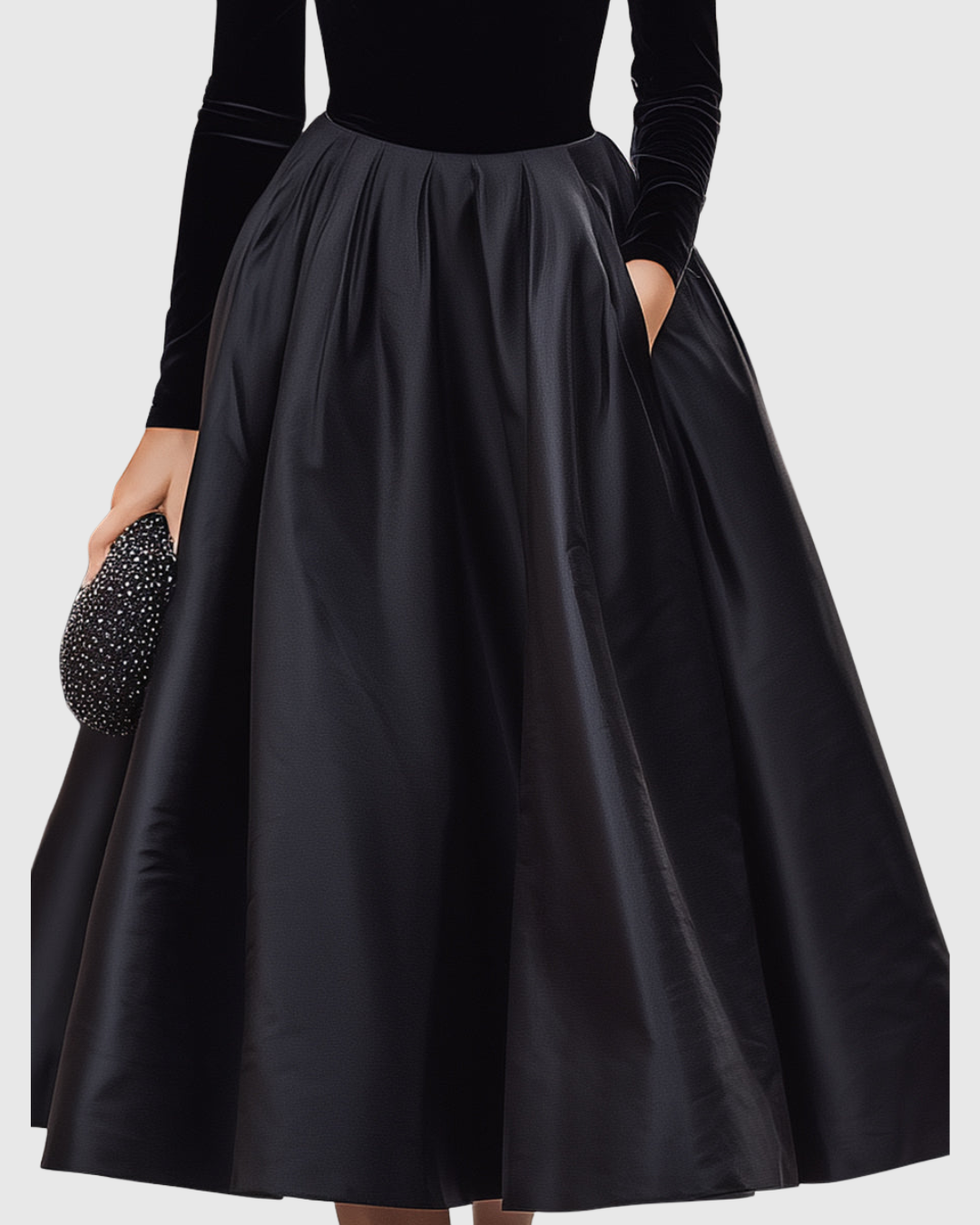 Aradia - Elegant Black Velvet and Satin Midi Dress