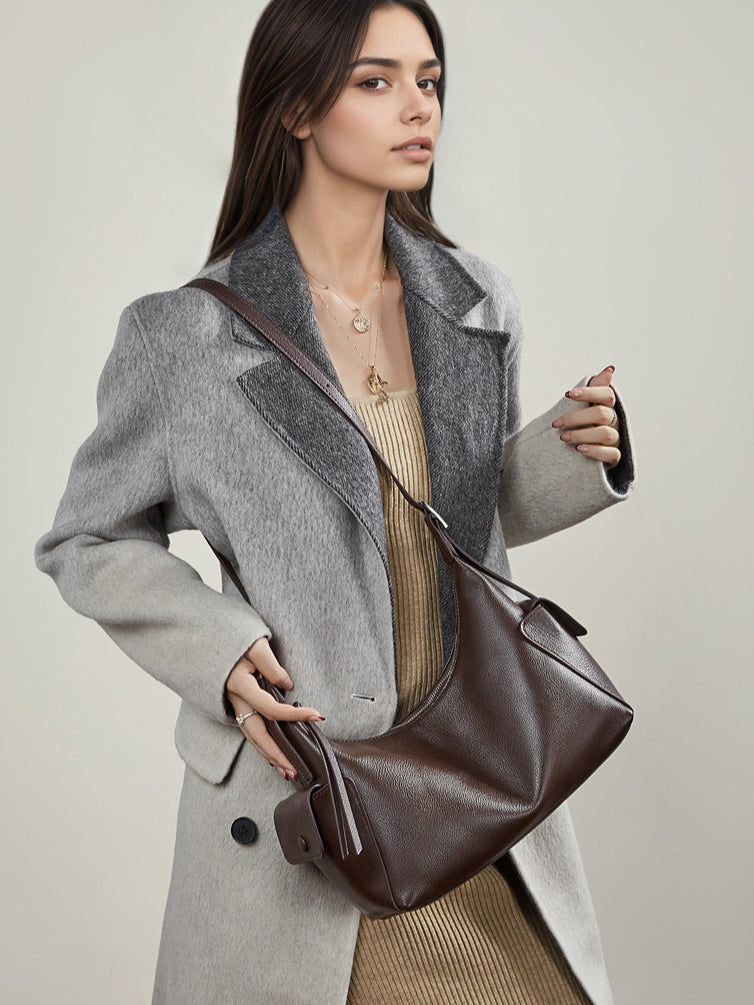 The Velvet Horizon Genuine Leather Tote Bag with Structured Silhouette