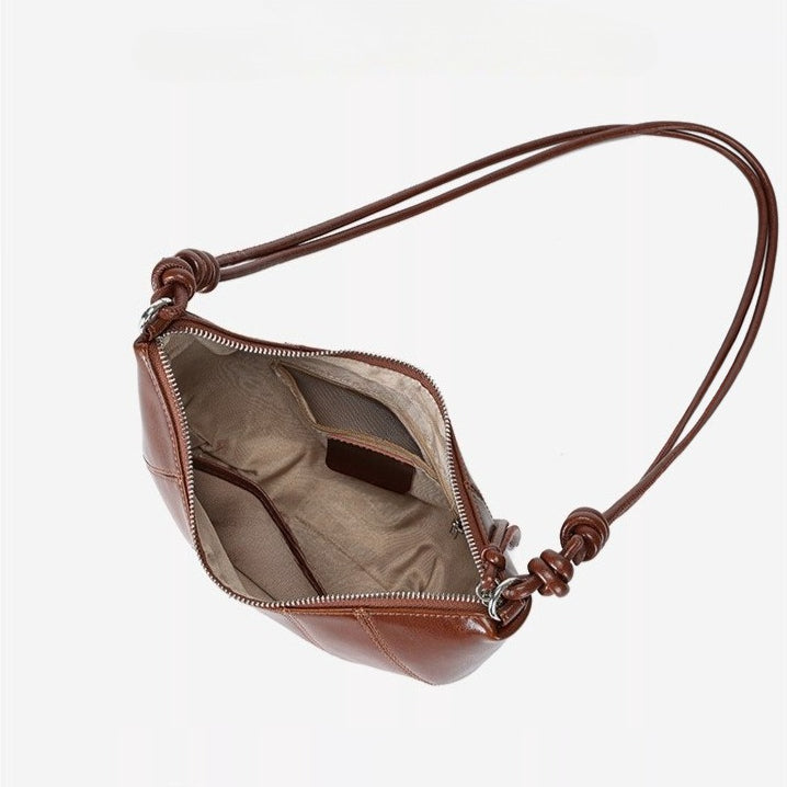 The Artisan Croissant Genuine Leather Bag | Minimalist Knotted Paneled Hobo