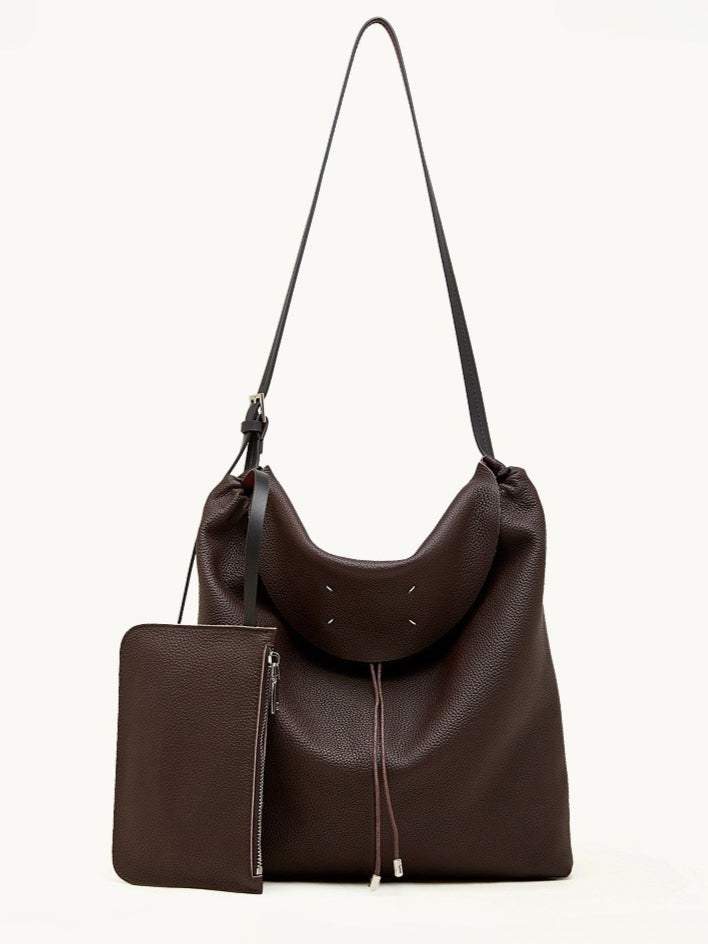 The Nocturne Flow Genuine Leather Tote Bag with Adjustable Strap & Detachable Pouch