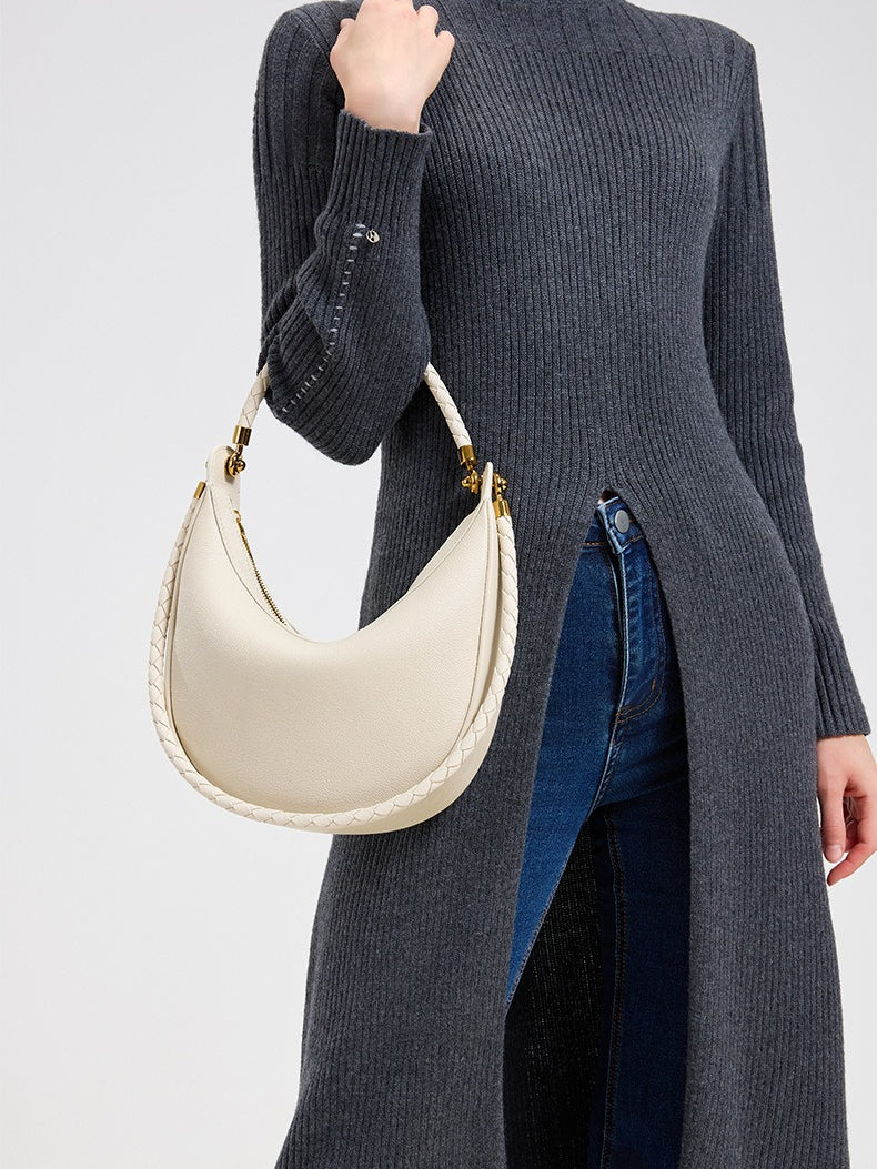 Artisanal Dual-Woven Hobo Shoulder Genuine Leather Bag
