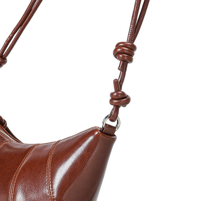 The Artisan Croissant Genuine Leather Bag | Minimalist Knotted Paneled Hobo