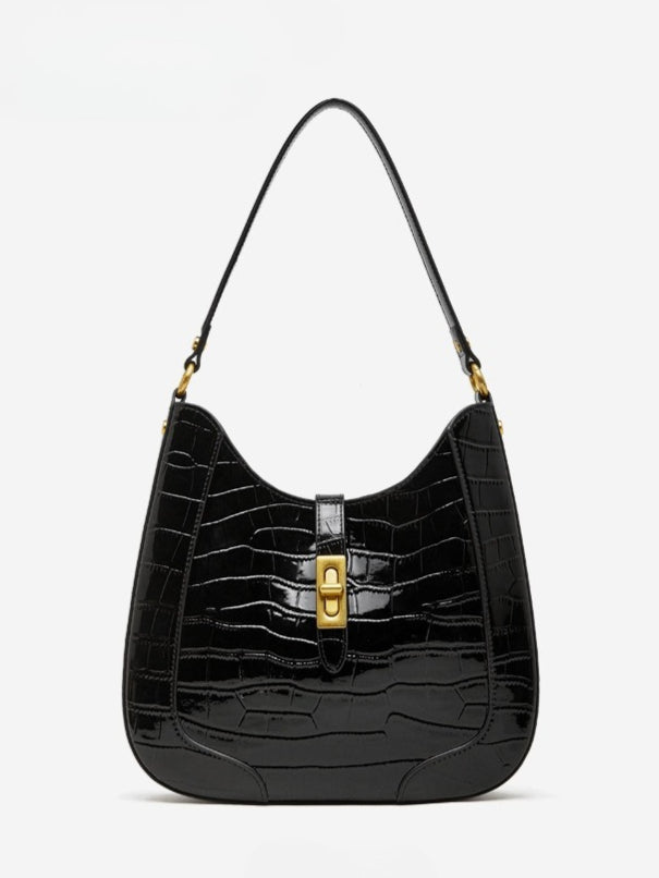 The Metropolitan Glam Croc-Embossed Leather Hobo Bag with Detachable Pouch