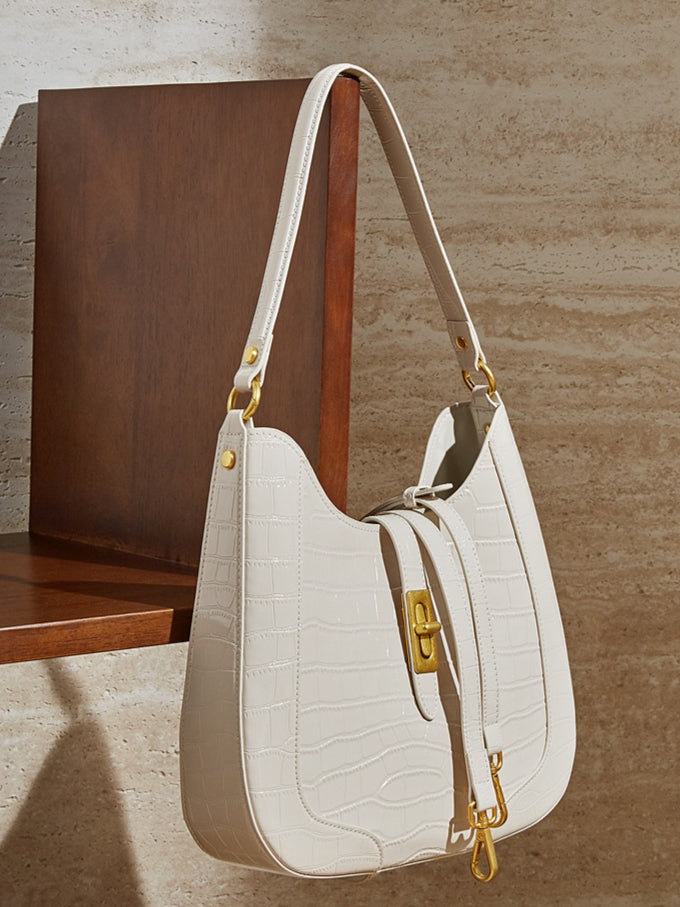 The Metropolitan Glam Croc-Embossed Leather Hobo Bag with Detachable Pouch