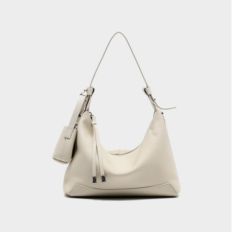 The Ethereal Slouchy Genuine Leather Bag - Minimalist Pebbled Hobo with Mini Pouch