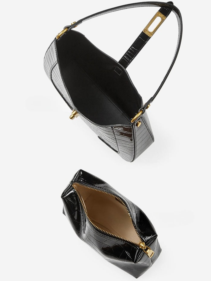 The Metropolitan Glam Croc-Embossed Leather Hobo Bag with Detachable Pouch
