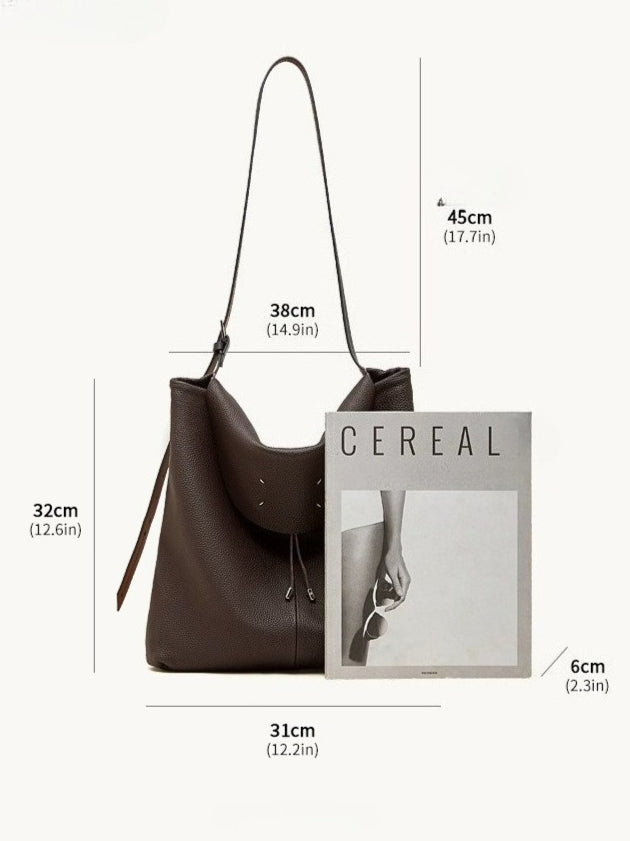 The Nocturne Flow Genuine Leather Tote Bag with Adjustable Strap & Detachable Pouch