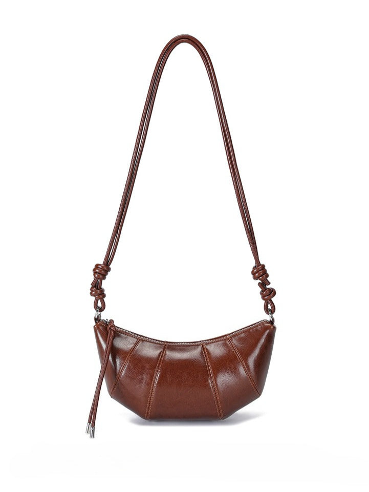 The Artisan Croissant Genuine Leather Bag | Minimalist Knotted Paneled Hobo