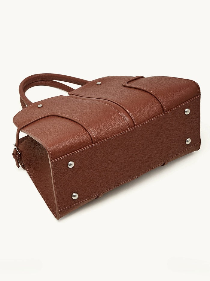 The Executive Structured Genuine Leather Bag - Sophisticated Paneled Work Tote