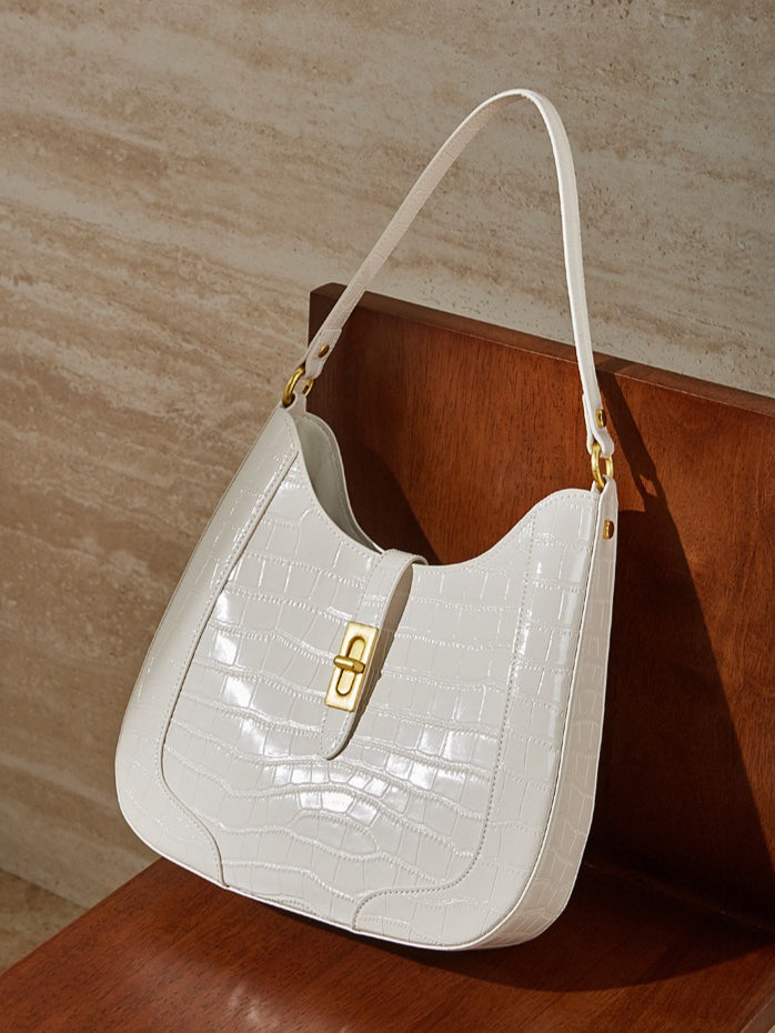 The Metropolitan Glam Croc-Embossed Leather Hobo Bag with Detachable Pouch