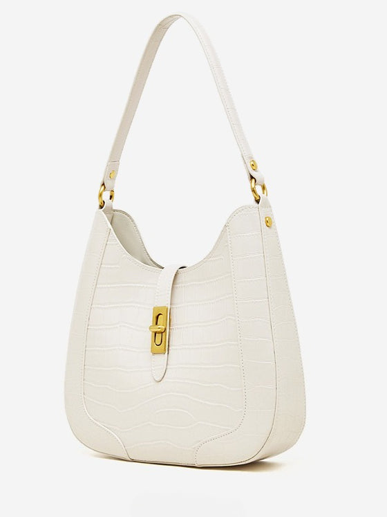 The Metropolitan Glam Croc-Embossed Leather Hobo Bag with Detachable Pouch