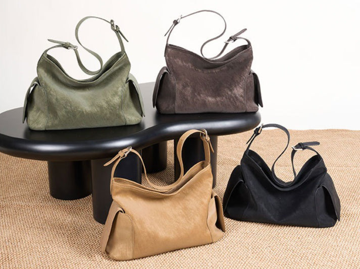 Urban Nomad Genuine Leather Bag | Large Slouchy Shoulder Bag with Side Pockets
