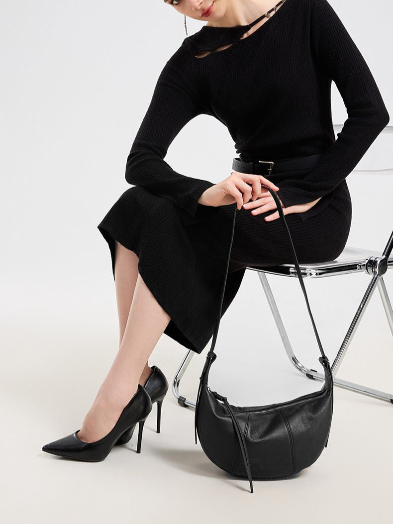 Sable Slouch Crescent Hobo Genuine Leather Bag