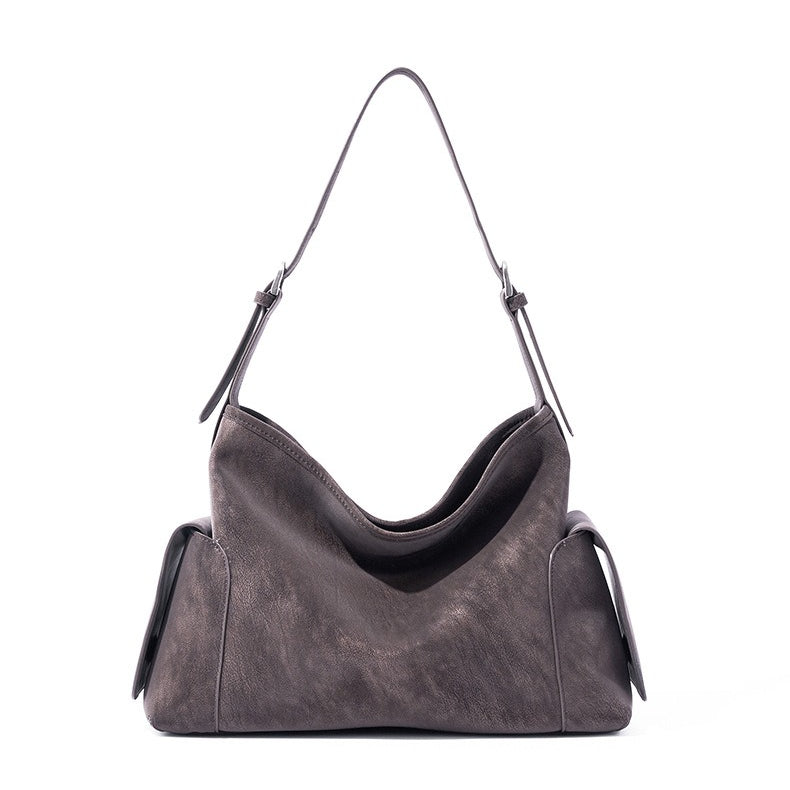Urban Nomad Genuine Leather Bag | Large Slouchy Shoulder Bag with Side Pockets