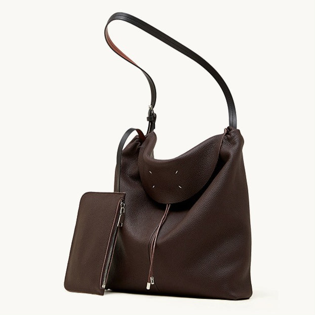 The Nocturne Flow Genuine Leather Tote Bag with Adjustable Strap & Detachable Pouch