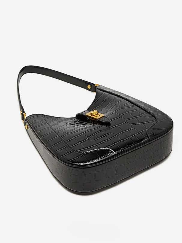 The Metropolitan Glam Croc-Embossed Leather Hobo Bag with Detachable Pouch
