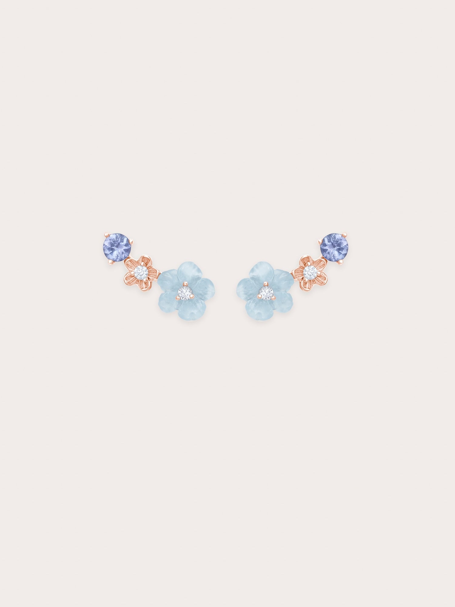 Blue Flower Climber Earrings – Aquamarine & Tanzanite