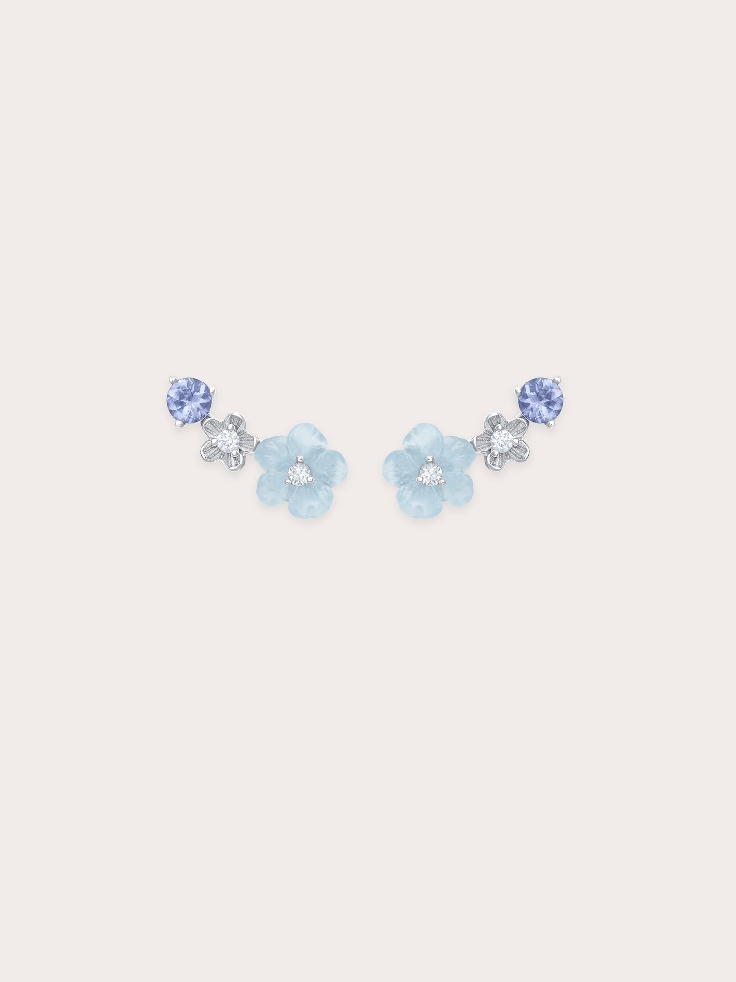 Blue Flower Climber Earrings – Aquamarine & Tanzanite