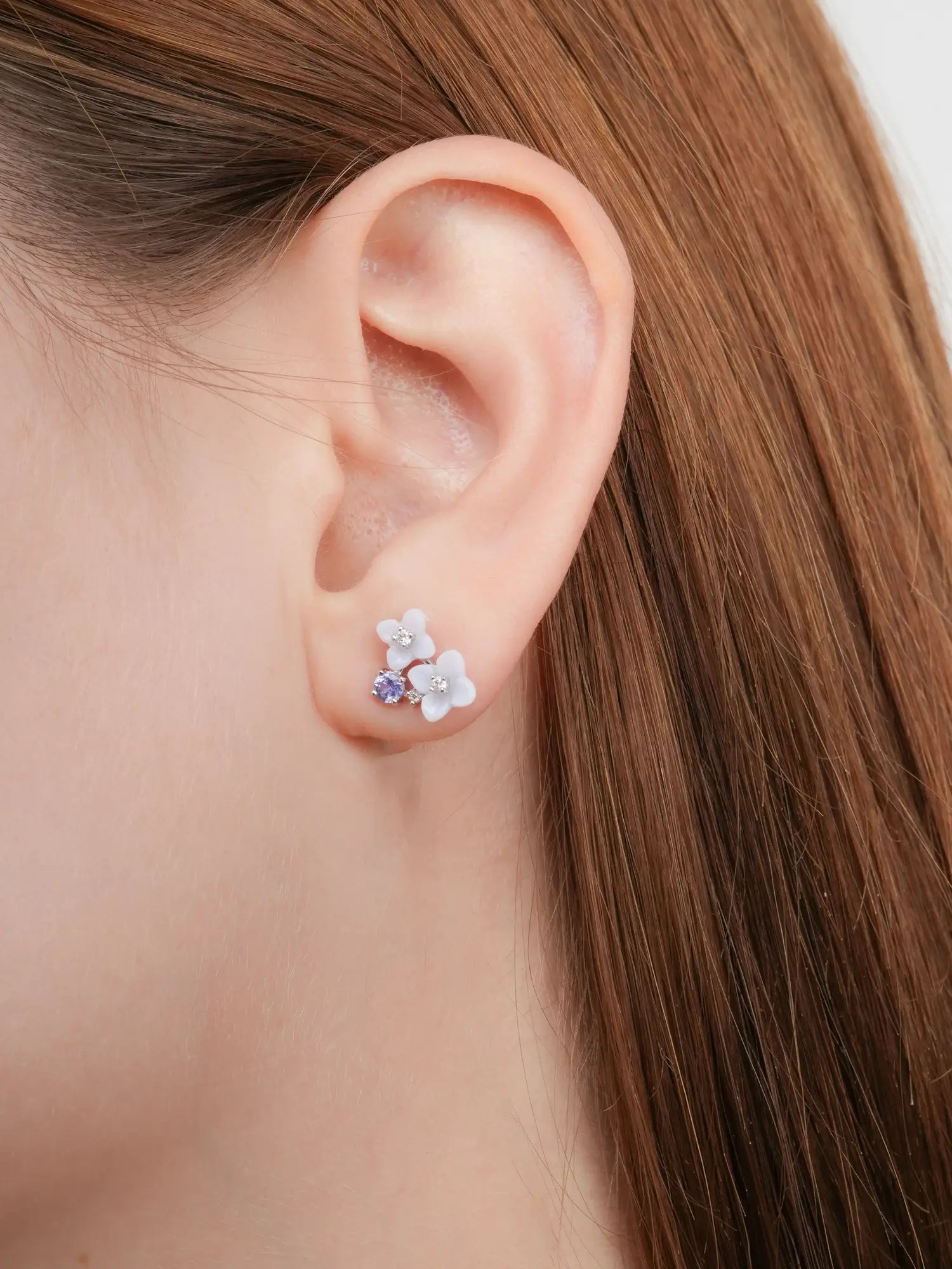 Carved Hydrangea Stud Earrings