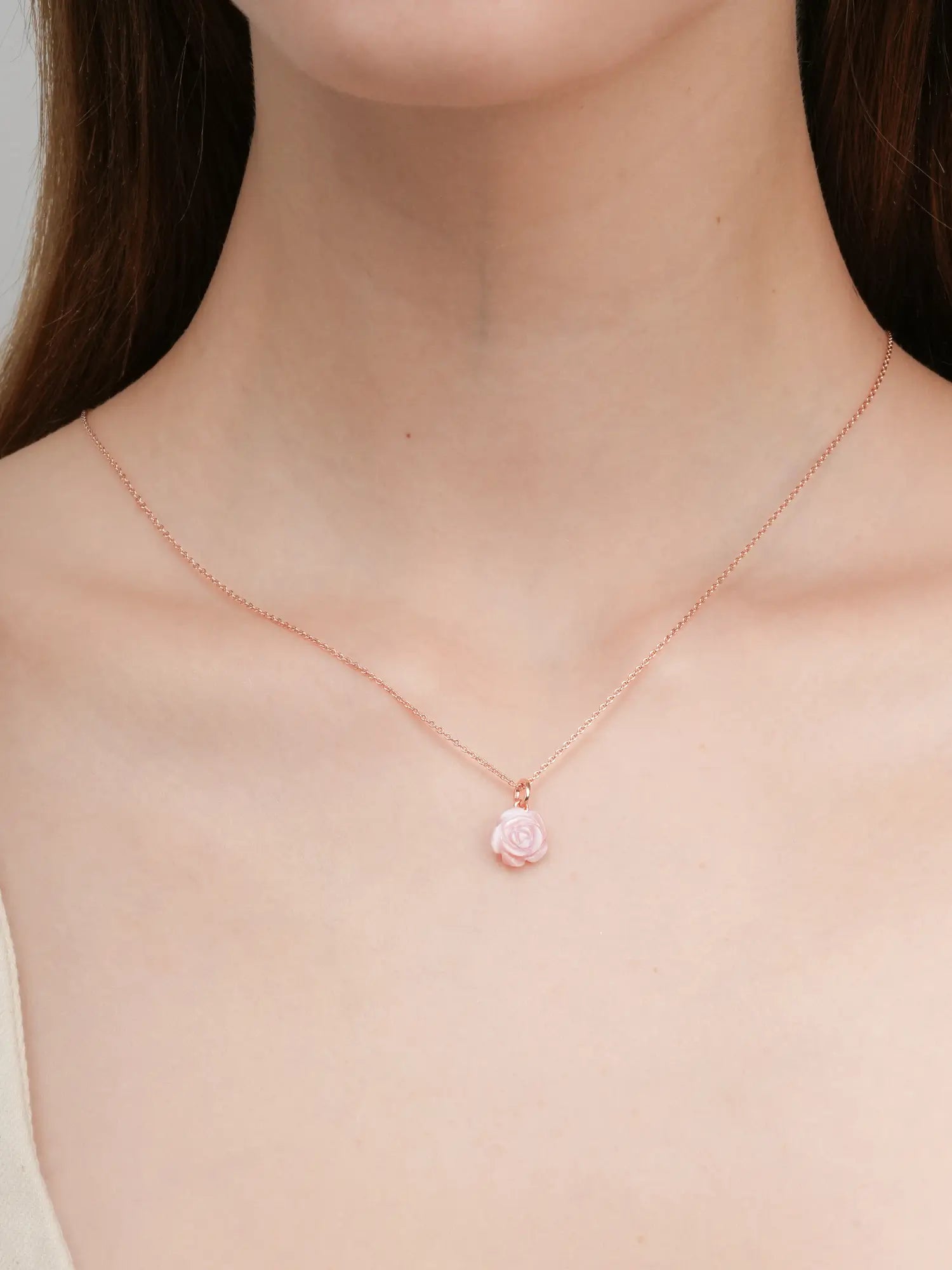 Carved Pink Rose Necklace