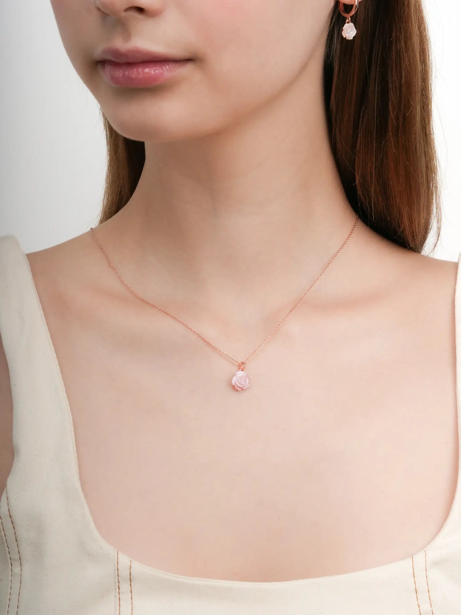 Carved Pink Rose Necklace