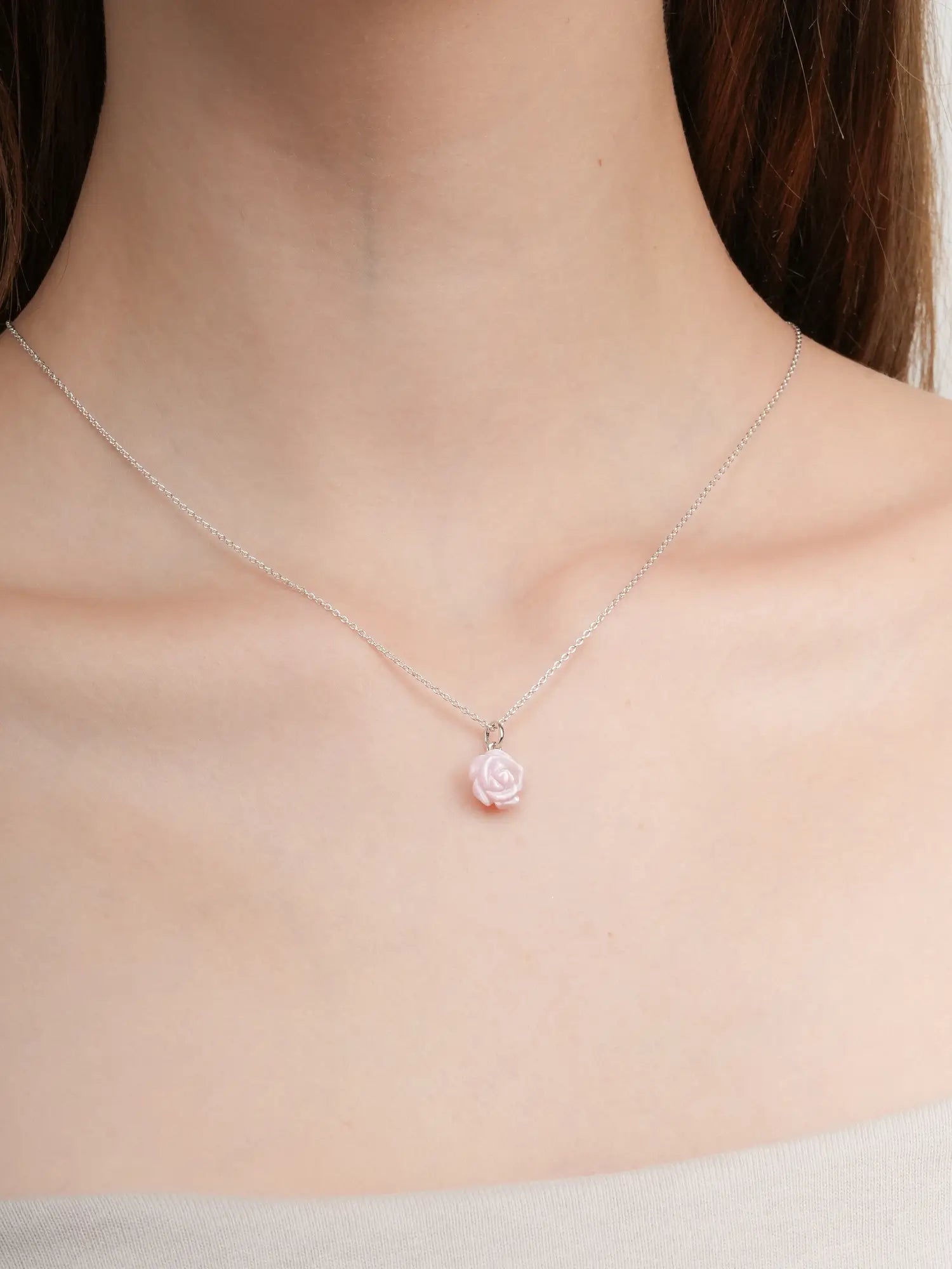 Carved Pink Rose Necklace