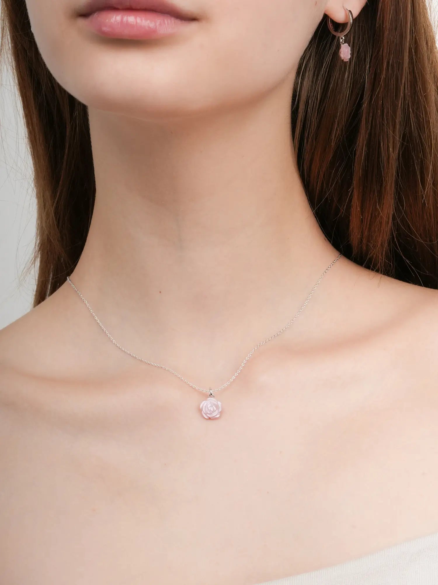 Carved Pink Rose Necklace