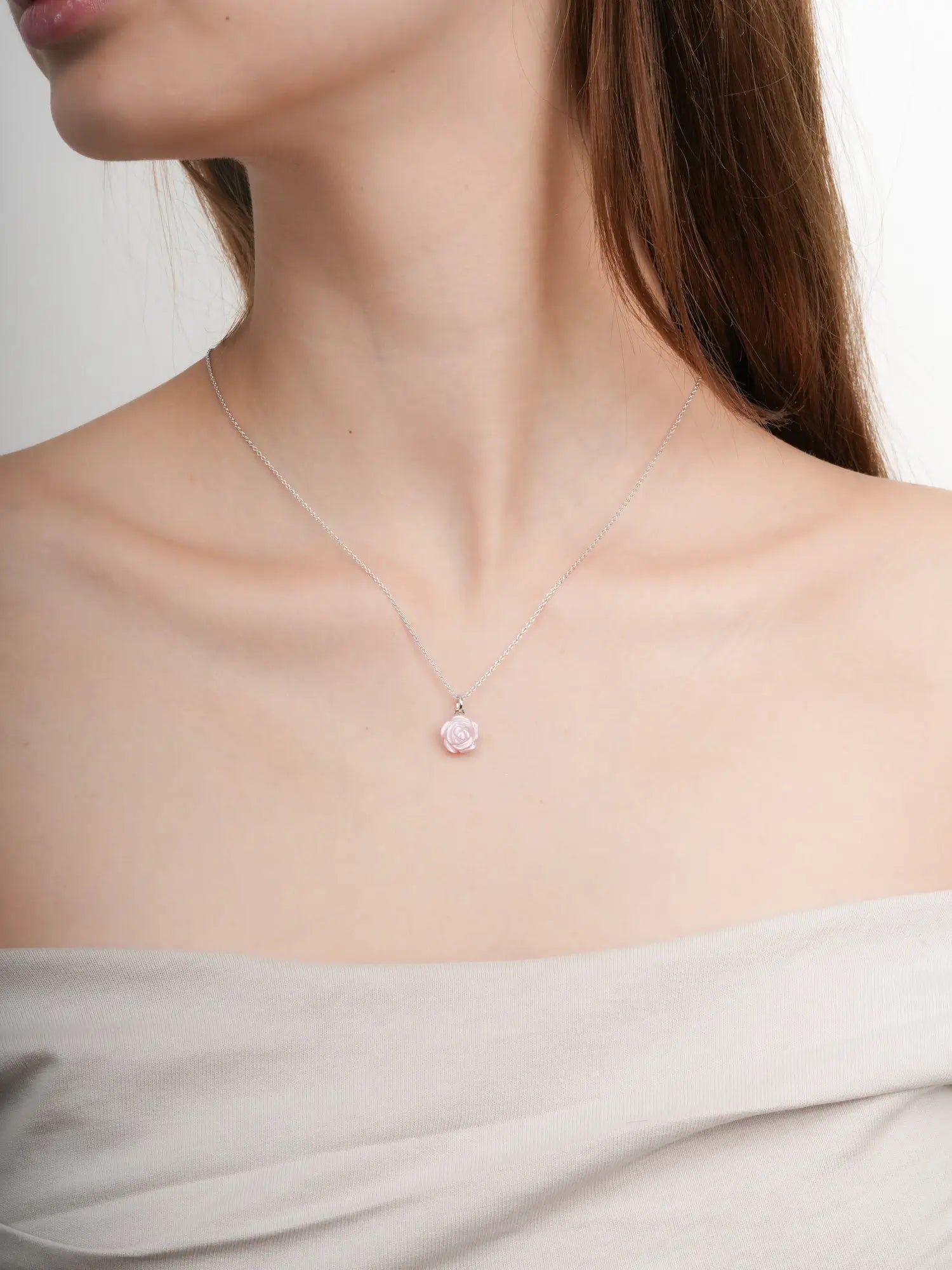 Carved Pink Rose Necklace