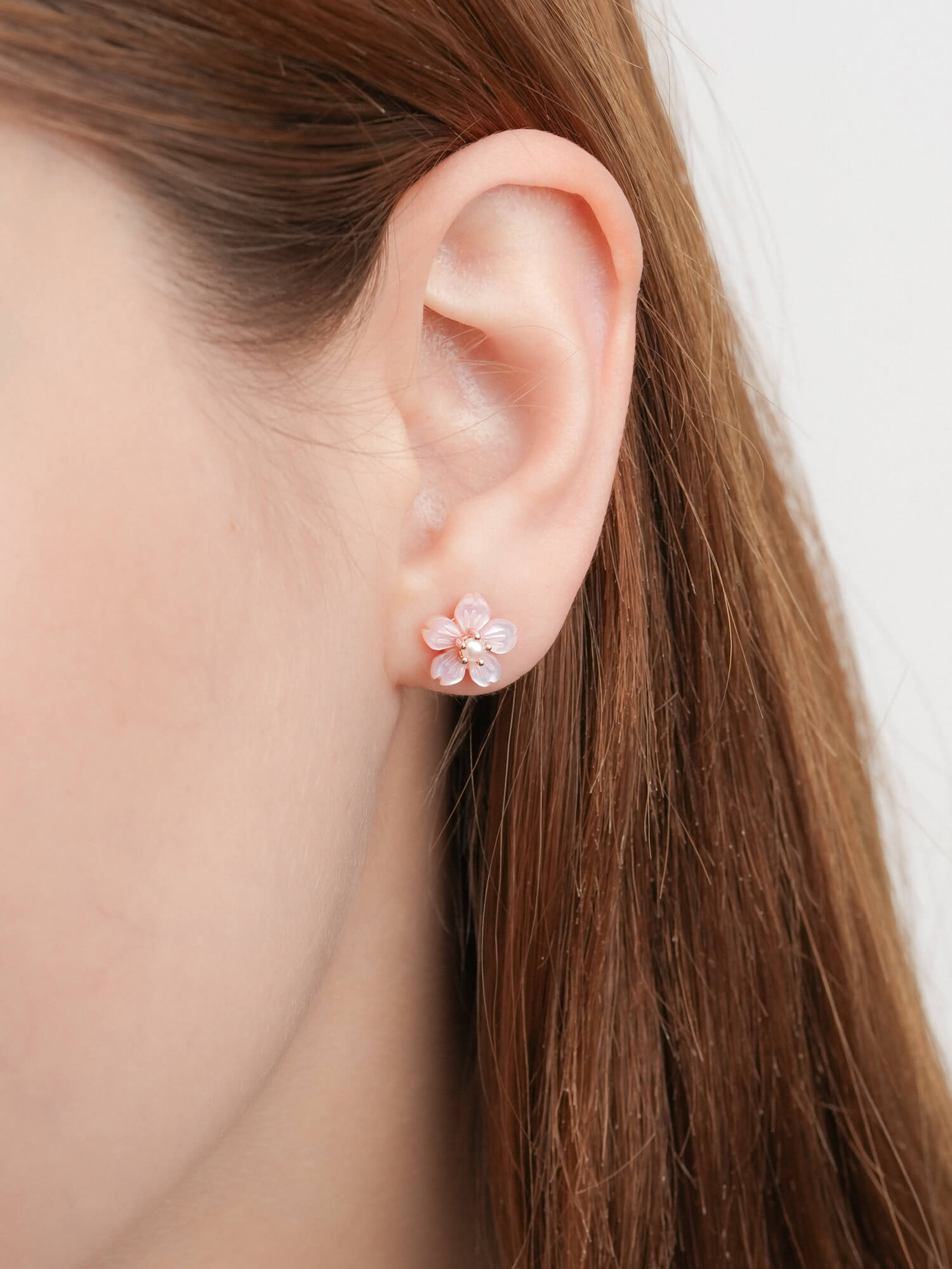 Carved Sakura Stud Earrings