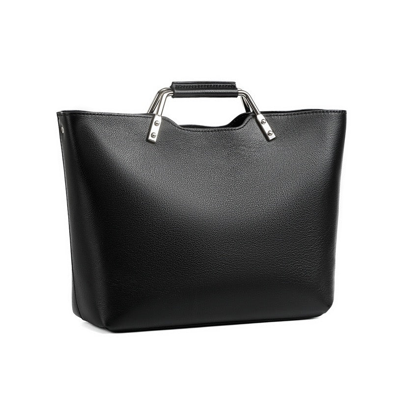 Genuine Leather Arch-Handle Minimalist Commuter Crossbody Bag