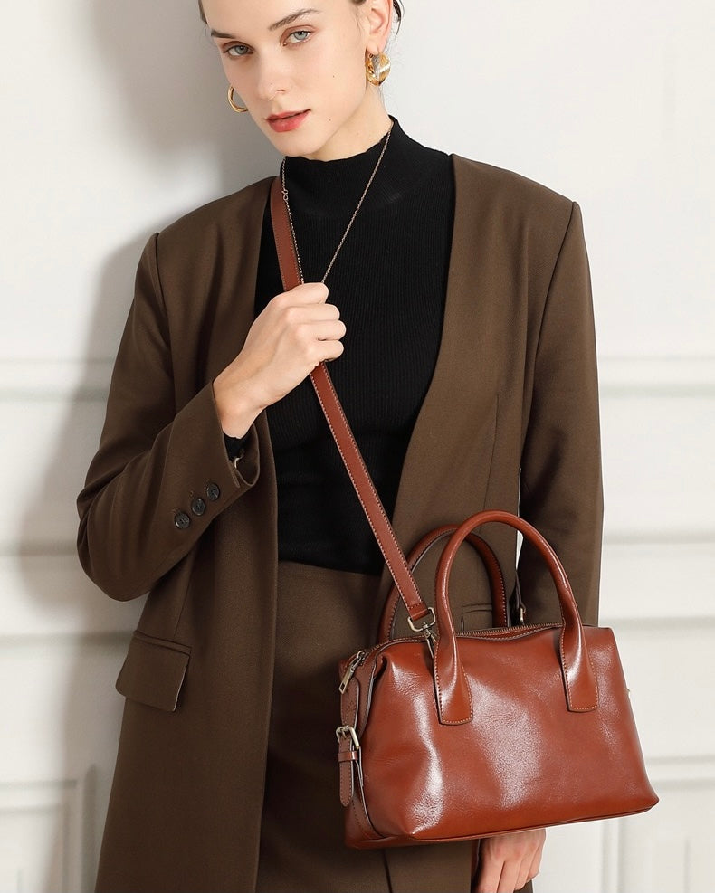 Pebbled Leather Convertible Satchel with Top Handles