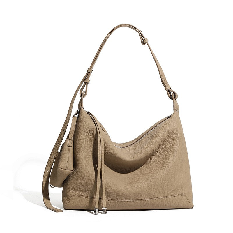 Minimalist Genuine Leather Large Capacity Commuter Tote Shoulder Bag