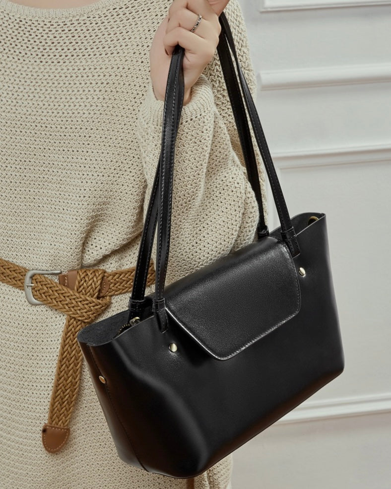 Women's Genuine Leather Flap Tote with Convertible Straps