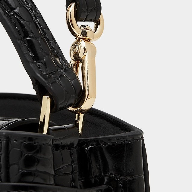 Croc-Embossed Leather Top-Handle Bag with Signature Gilded Hardware