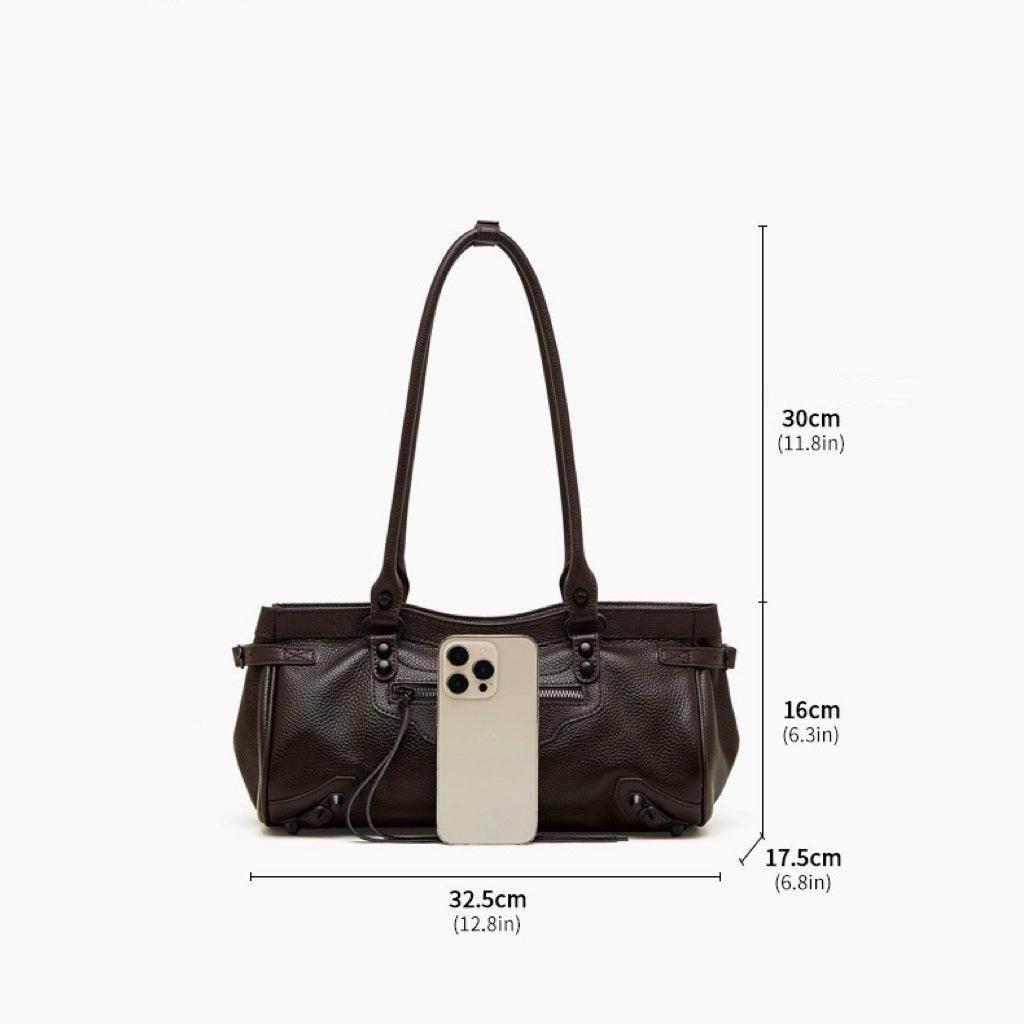 Women's Pebbled Leather Shoulder Bag with Slouchy Silhouette