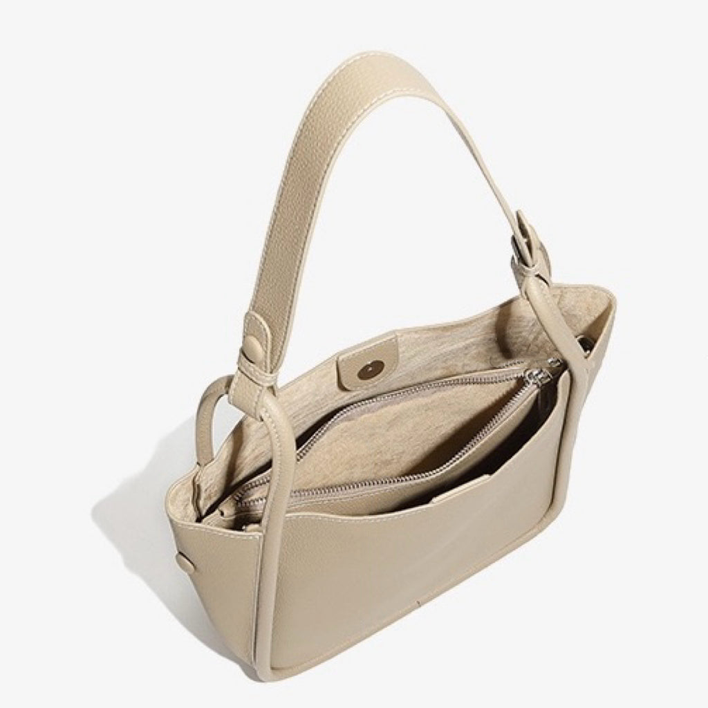 Women's Top Grain Leather Niche Luxury Bag – Dual-Zip Design with Removable Liner