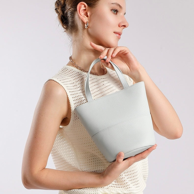 Women's Genuine Leather Minimalist Crossbody Bucket Bag