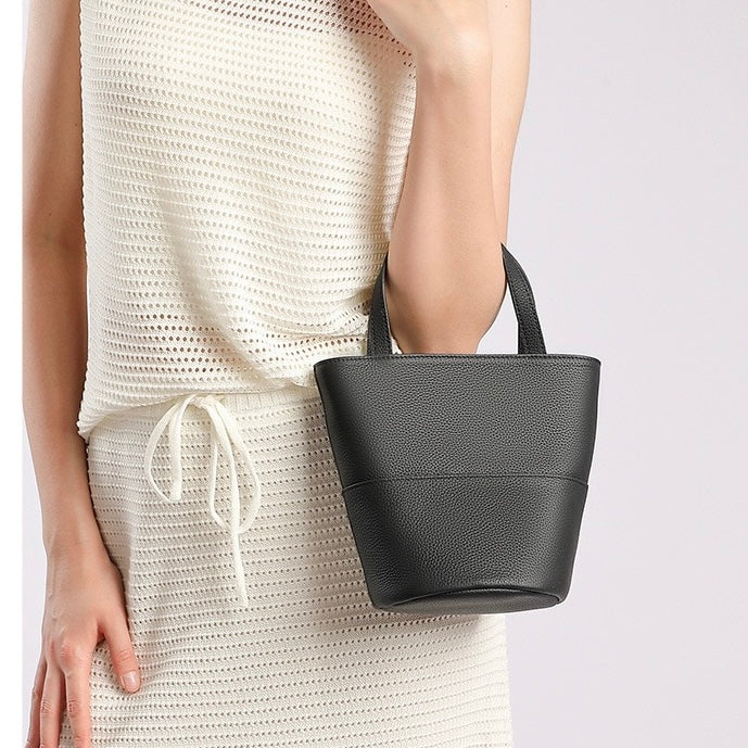 Women's Genuine Leather Minimalist Crossbody Bucket Bag