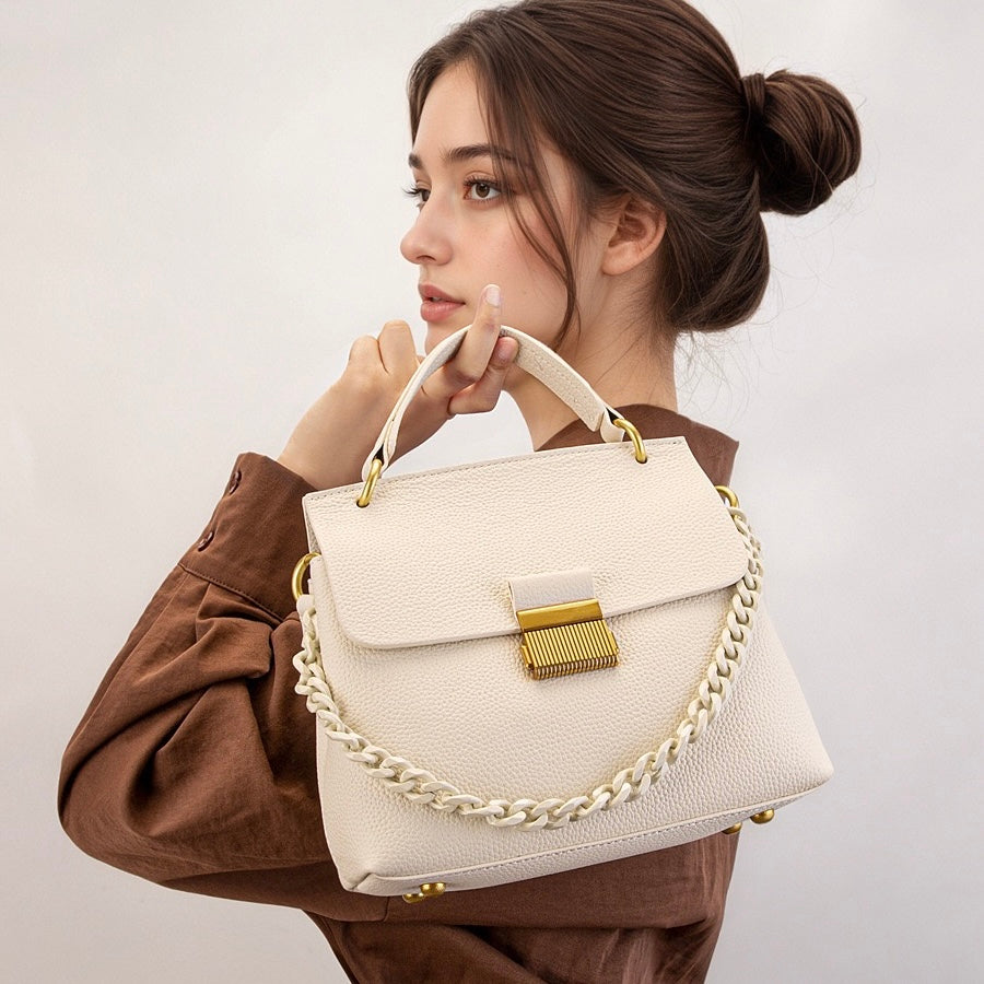 Women's Genuine Leather Shell Chain Crossbody Bag
