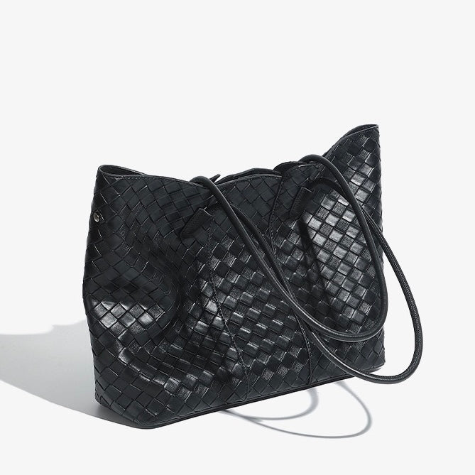 Women's Genuine Leather Large Capacity Woven Tote Bag