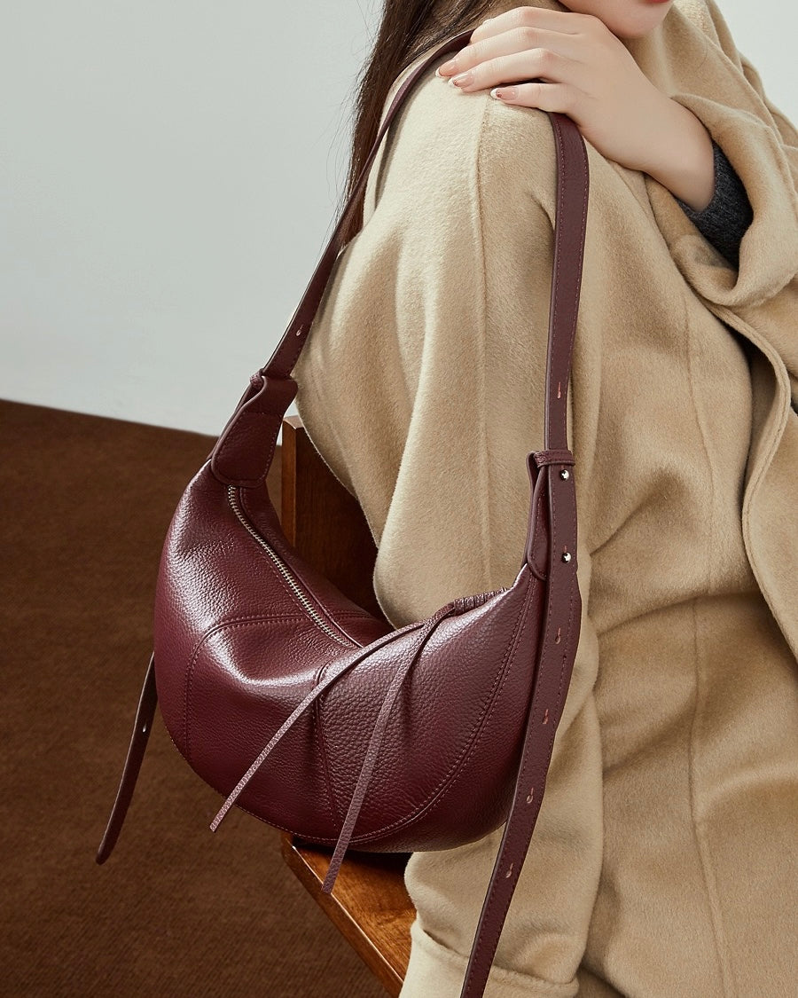 Women's Pebbled Leather Crescent Hobo Crossbody Bag