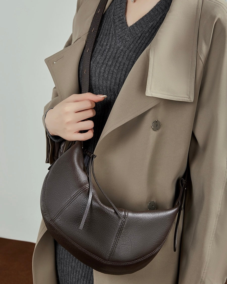 Women's Pebbled Leather Crescent Hobo Crossbody Bag