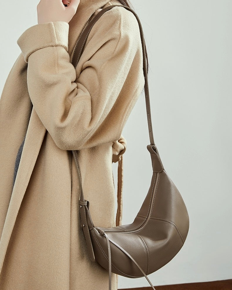 Women's Pebbled Leather Crescent Hobo Crossbody Bag