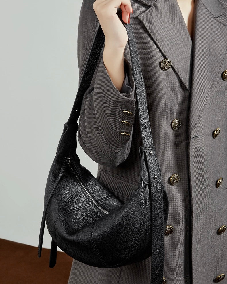 Women's Pebbled Leather Crescent Hobo Crossbody Bag